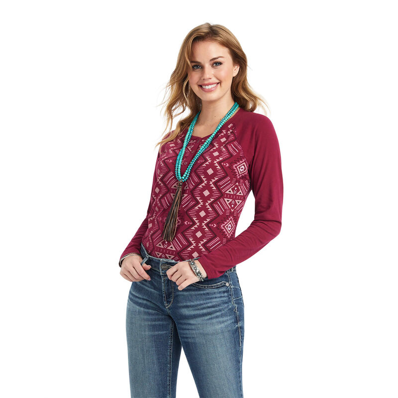 Blusas Ariat Real Printed Henley Rojas Mujer - Chile 805-IMRFYA